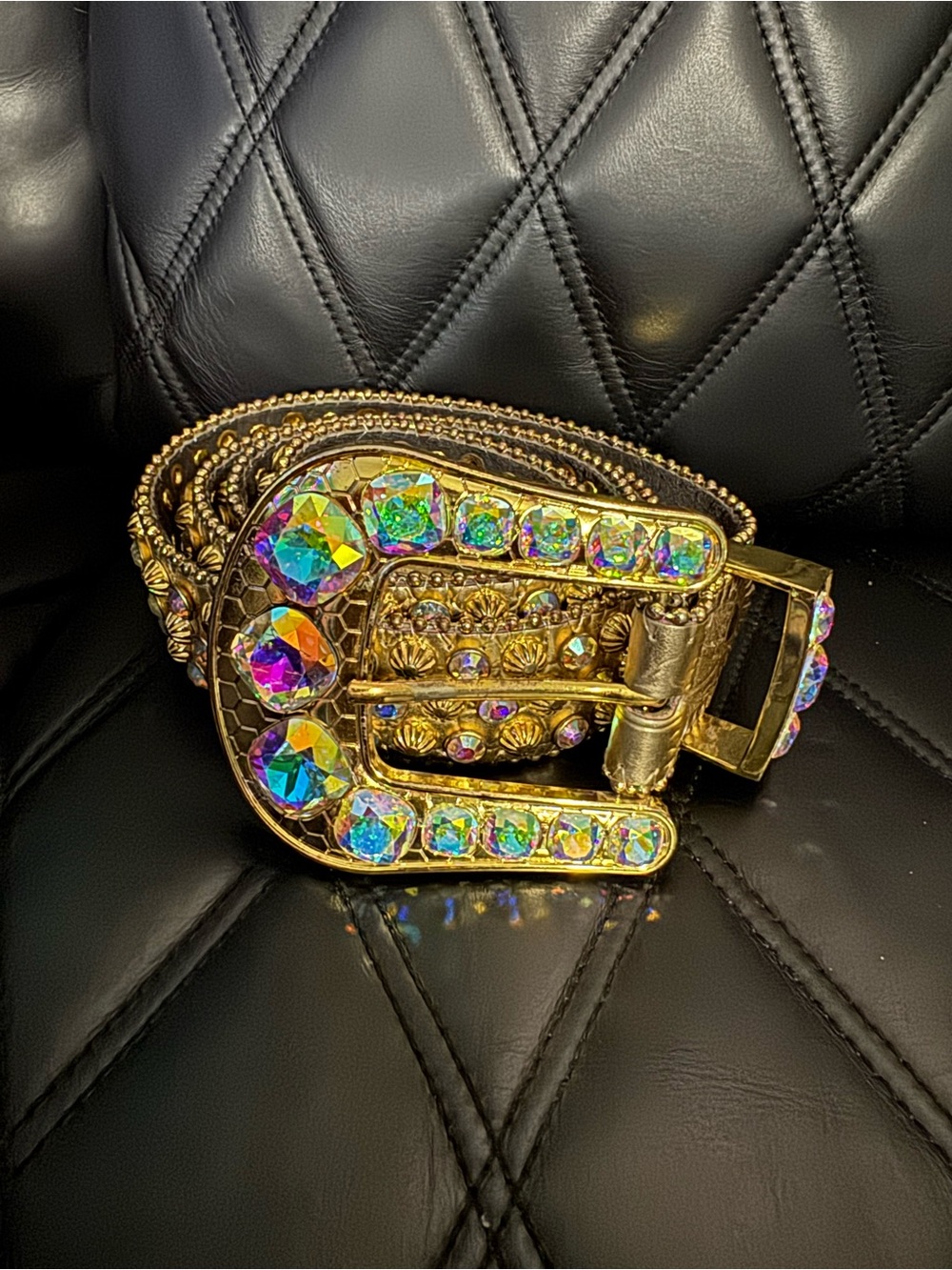 Gold Crystal-Embellished Women's Belt with Aurora Rhinestones